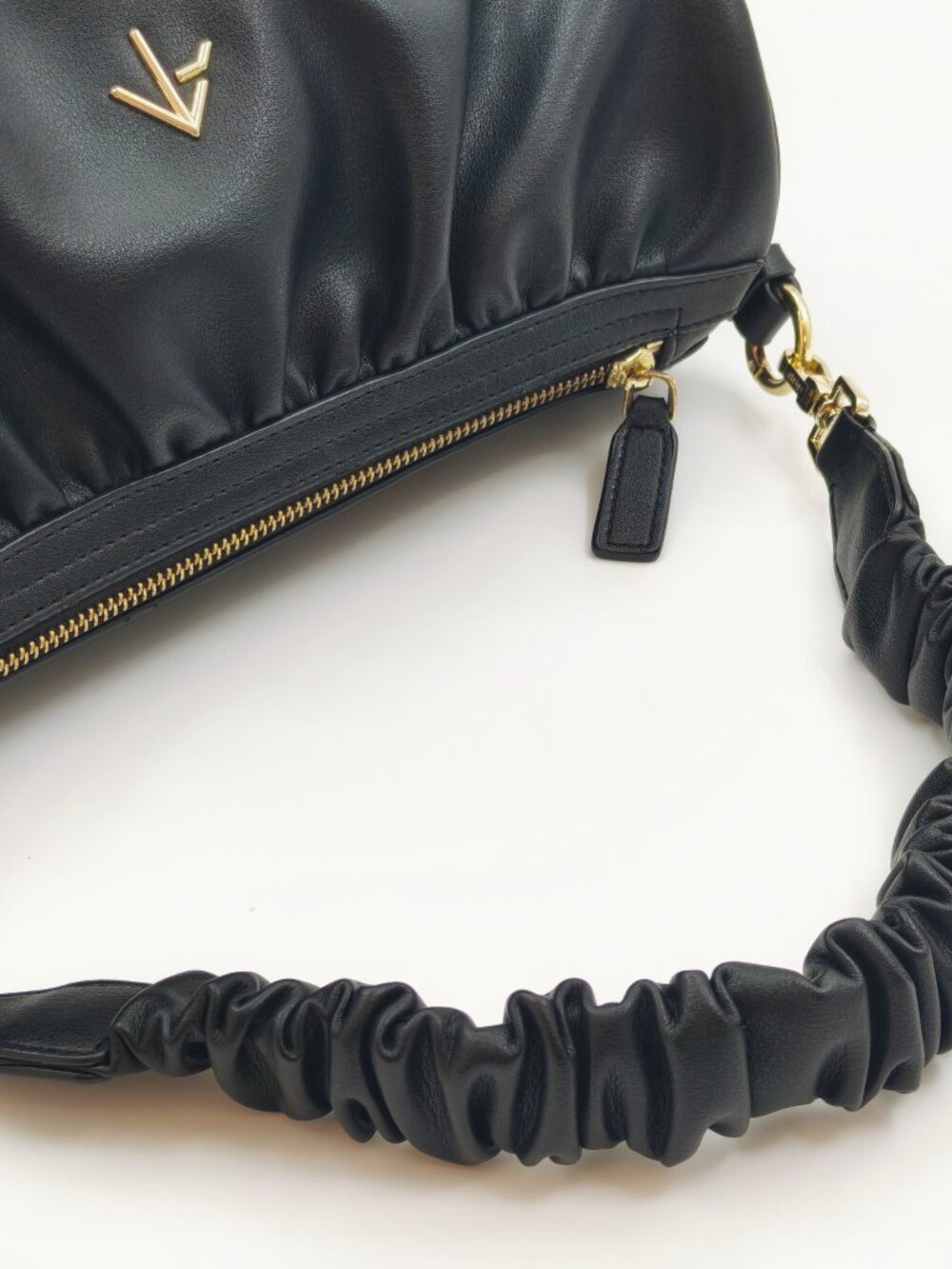 MANU Atelier Black Ruched Leather Shoulder Bag Gold Hardware - Picture 8 of 13